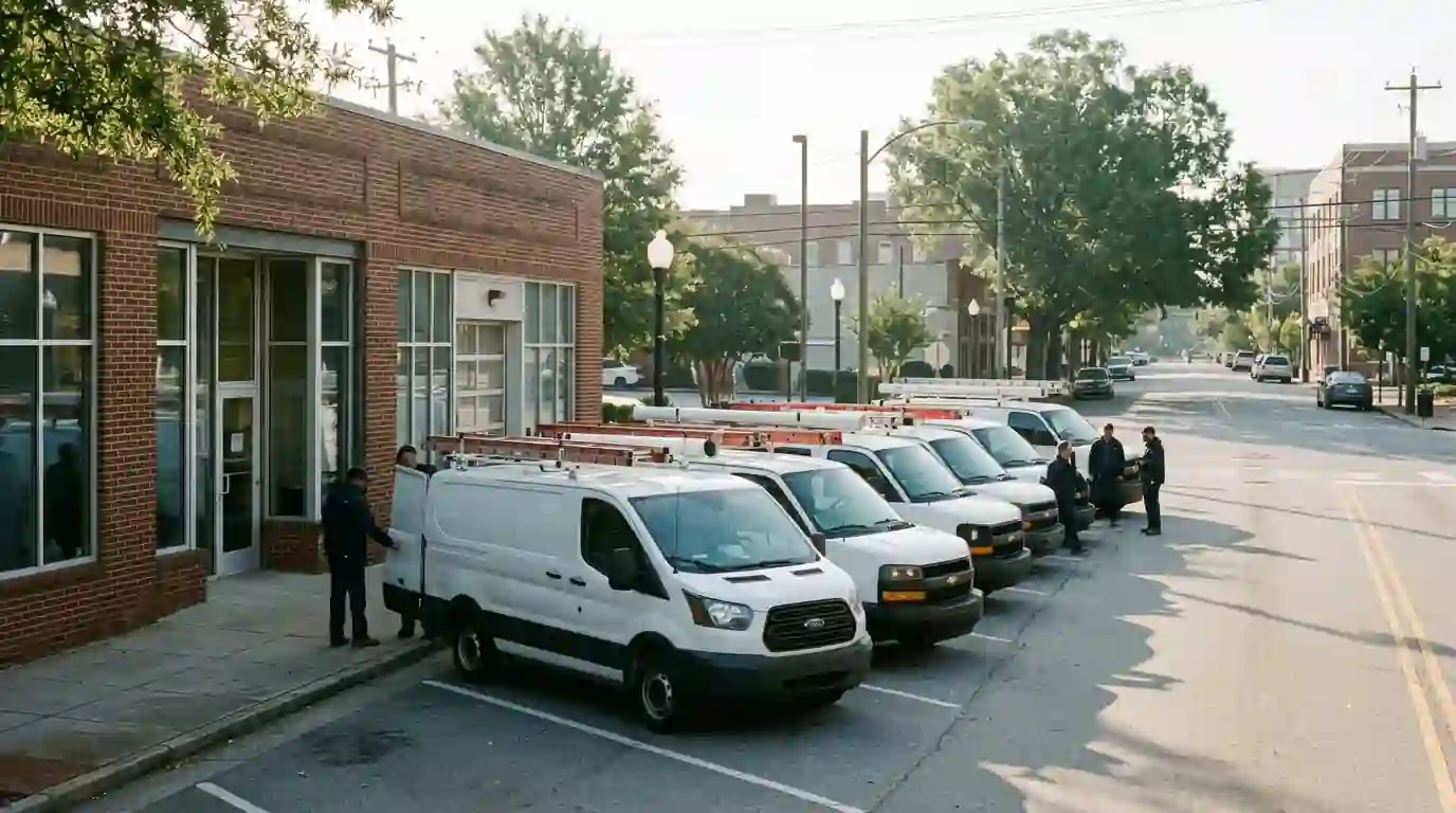 Plumbcraft service vans in the morning
